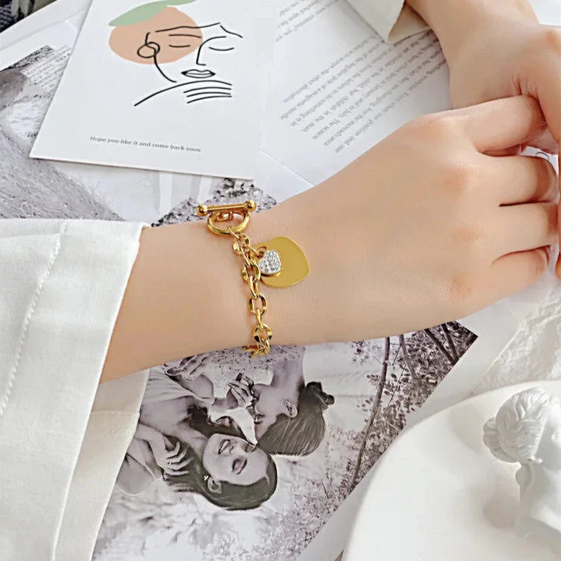 Double Heart Chain Bracelet Women gold