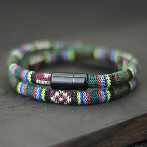 Multicolored Ethnic Double Braided Bracelet green