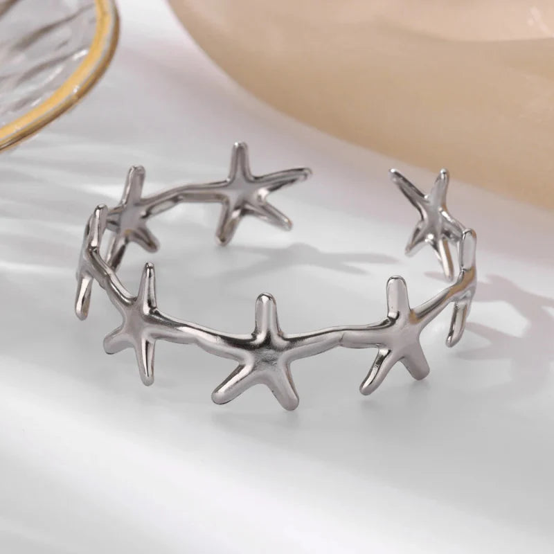 Elegant Bracelet Shells Starfish and Scallop Starfish Silver