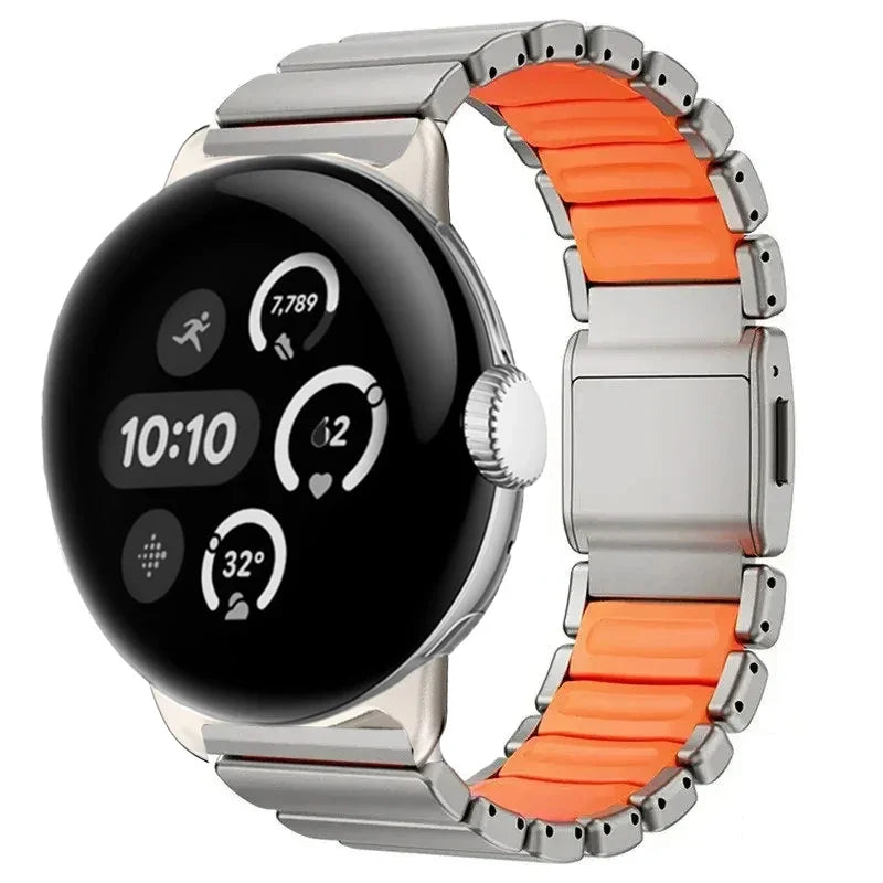 Stainless steel band for Google Pixel Watch 3, 4, 45mm silver and orange