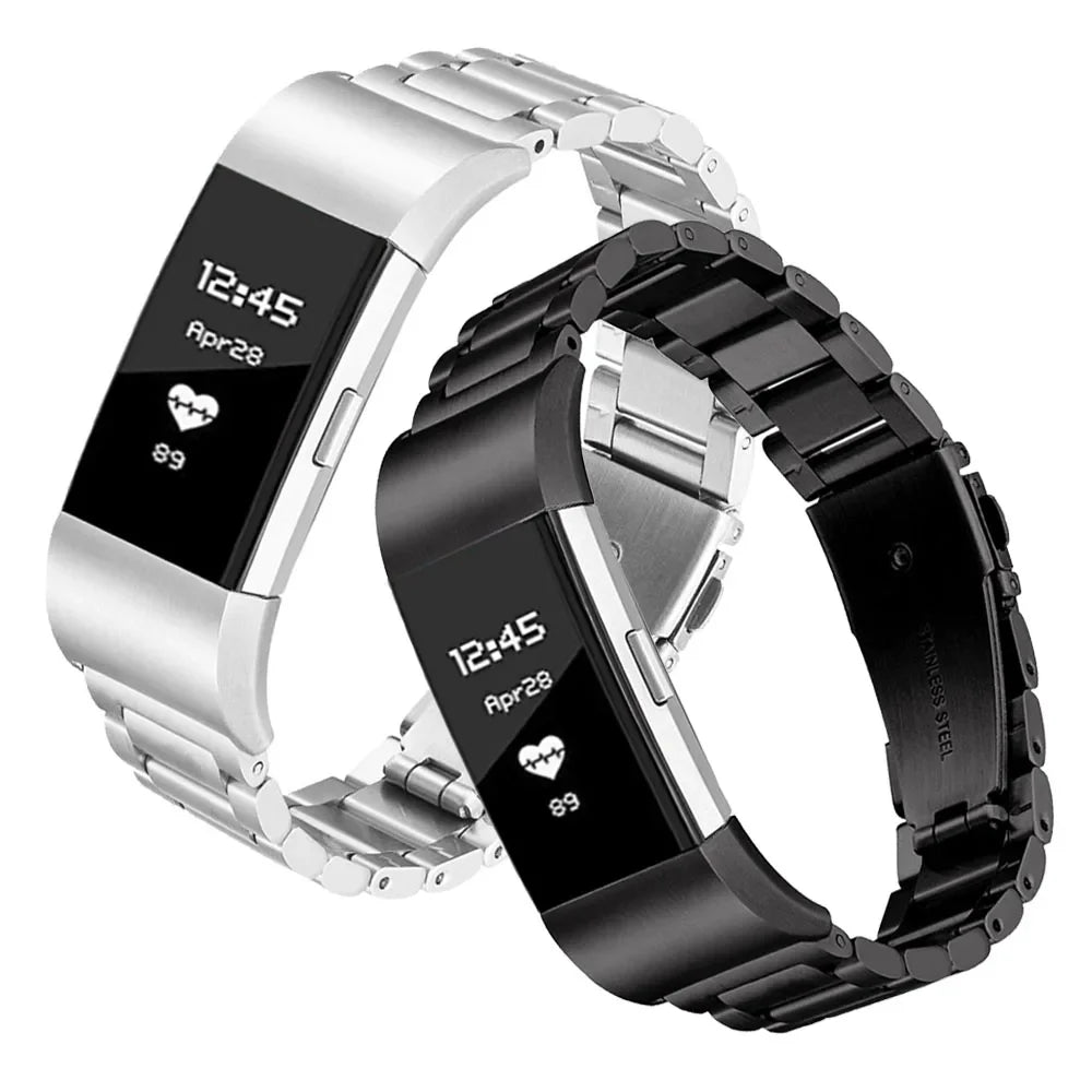 Stainless steel watch band for Fitbit Charge 5, Charge 6 silver and black