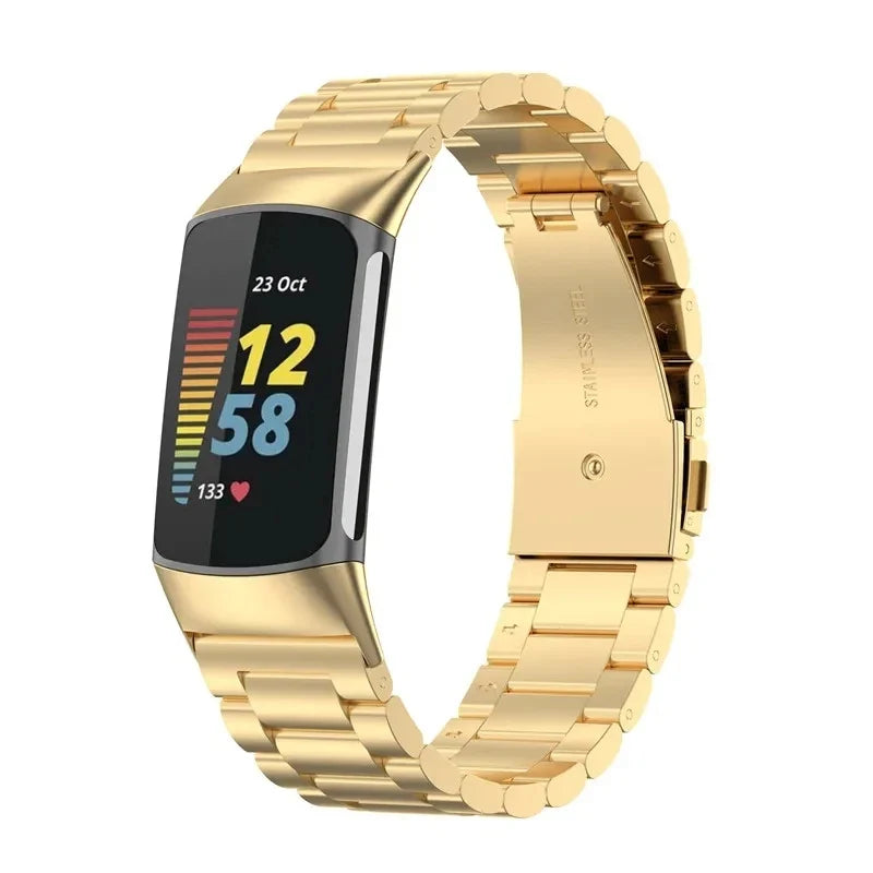 Stainless steel watch band for Fitbit Charge 5, Charge 6 gold