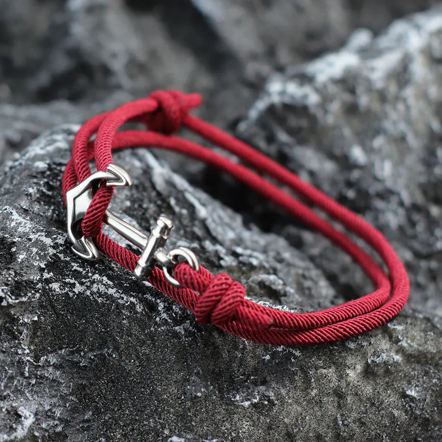 Burgundy anchor rope bracelet