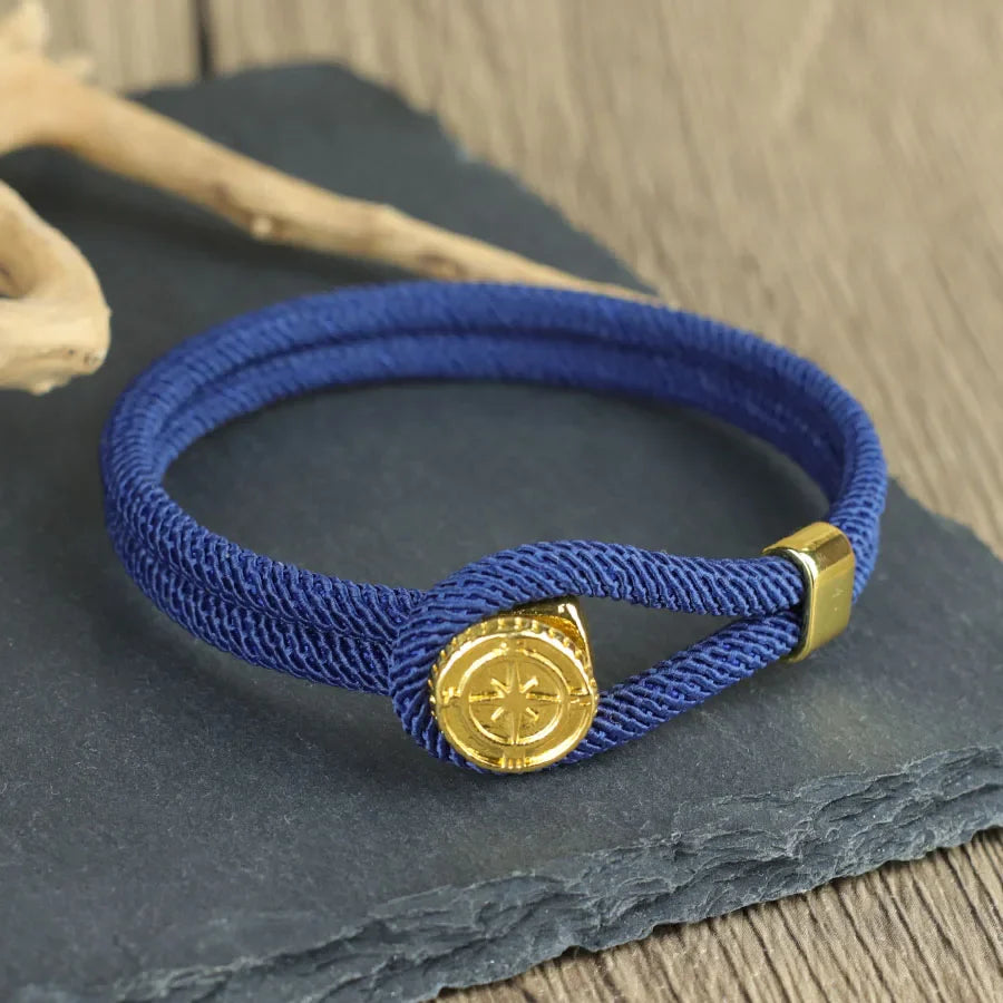 Rope Bracelet with Navy Blue Nautical Compass Rose