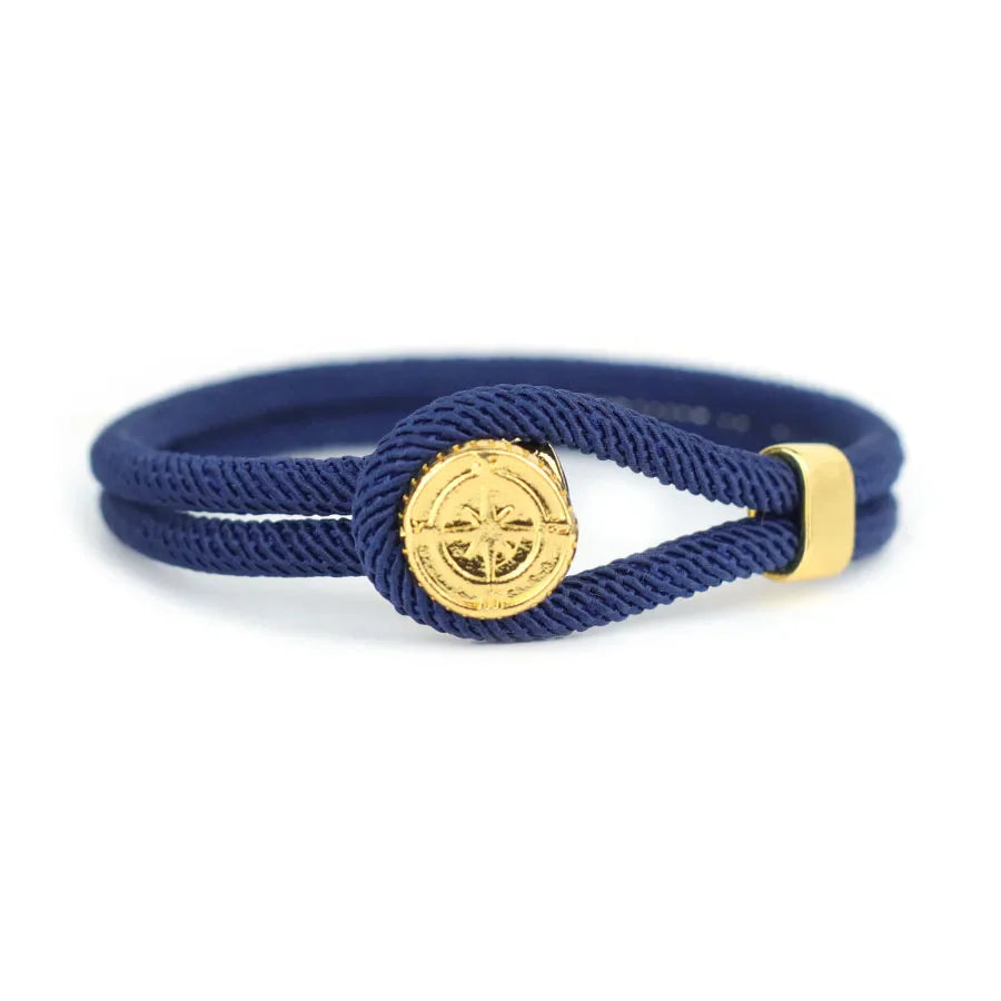 Rope Bracelet with Navy Blue Nautical Compass Rose