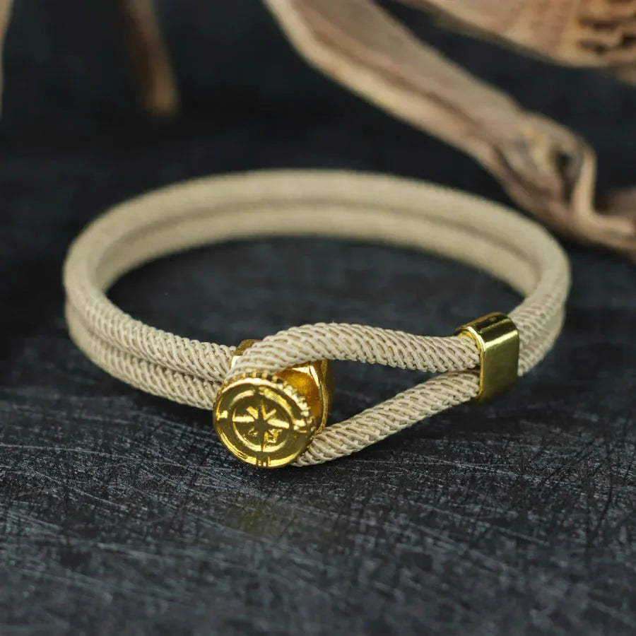 Rope Bracelet with Beige Nautical Compass Rose