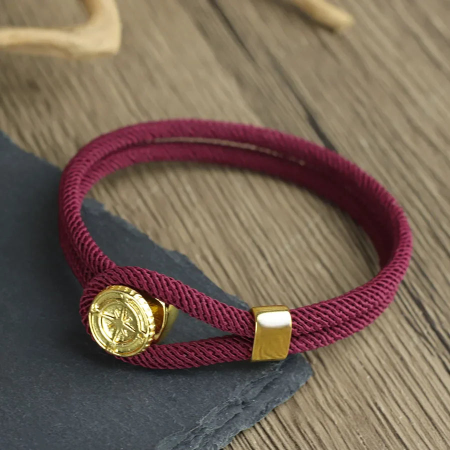 Rope Bracelet with Burgundy Nautical Compass Rose