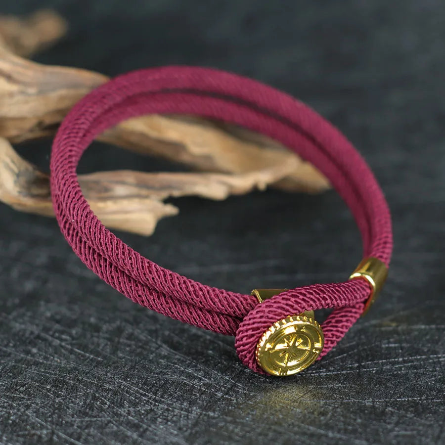 Rope Bracelet with Burgundy Nautical Compass Rose