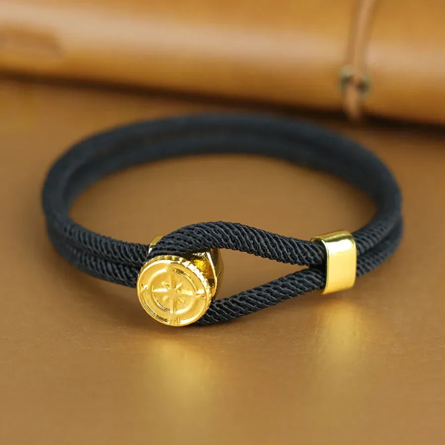Rope Bracelet with Black Nautical Compass Rose
