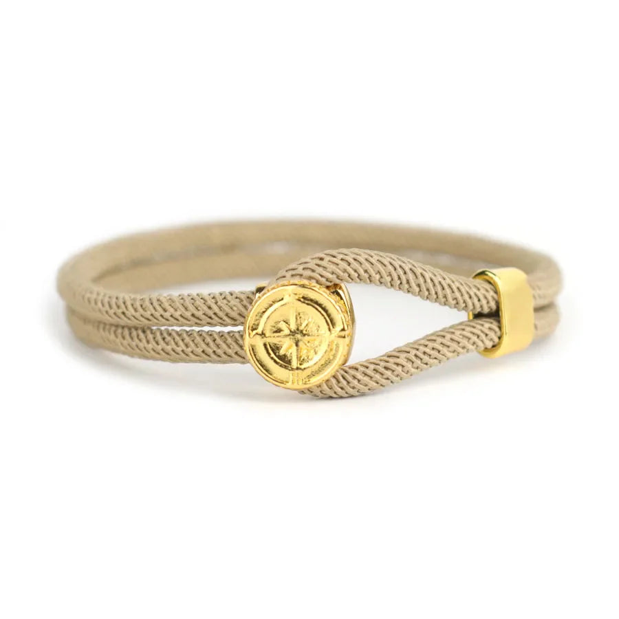 Rope Bracelet with Beige Nautical Compass Rose