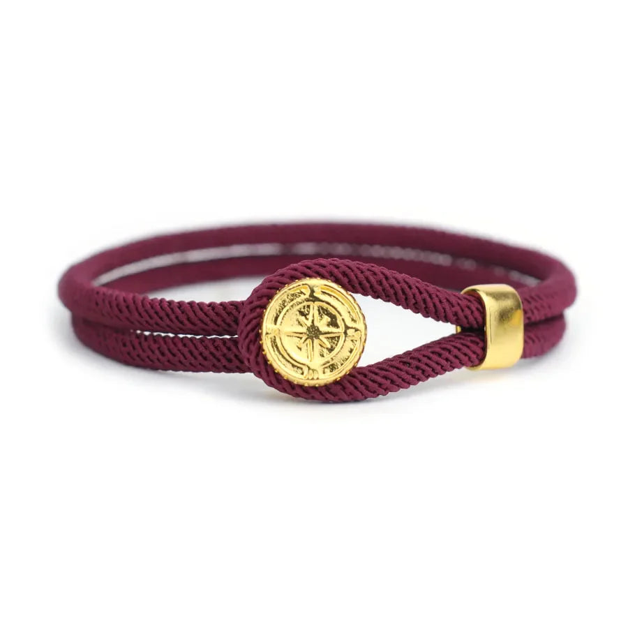 Rope Bracelet with Burgundy Nautical Compass Rose