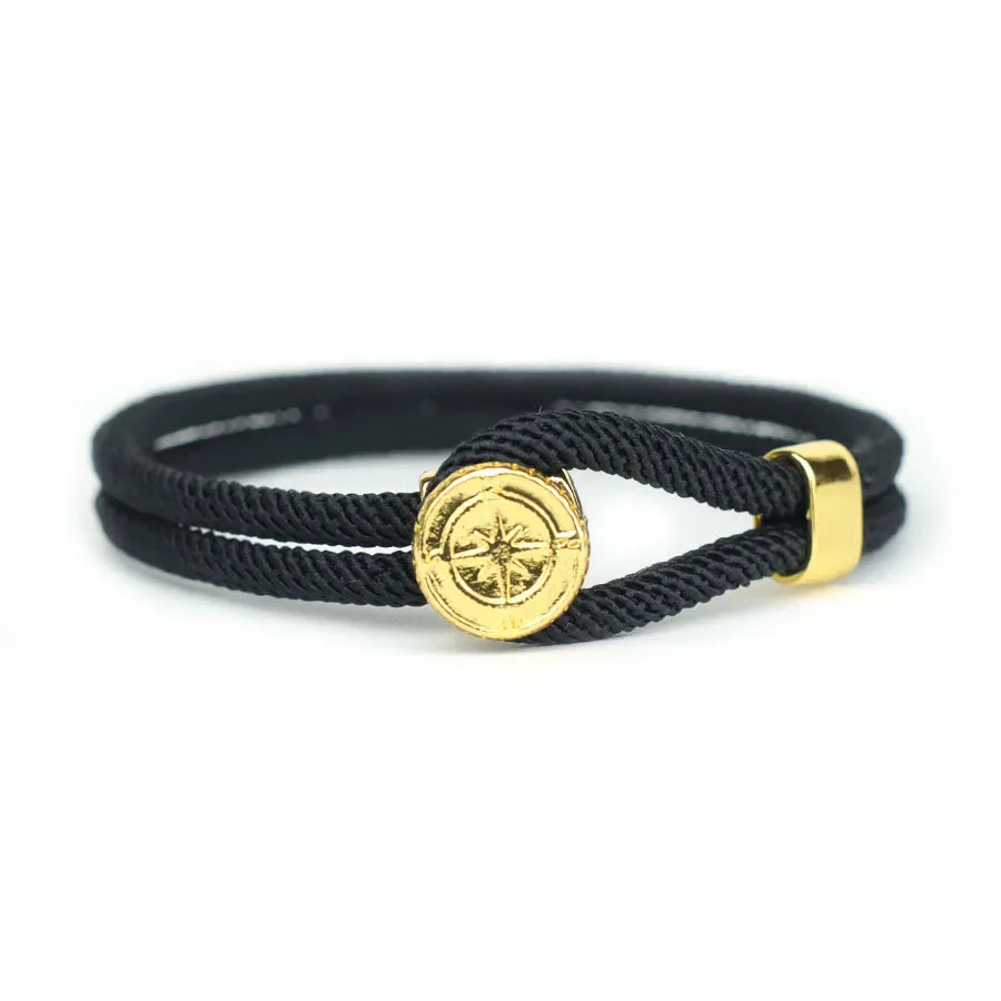 Rope Bracelet with Black Nautical Compass Rose