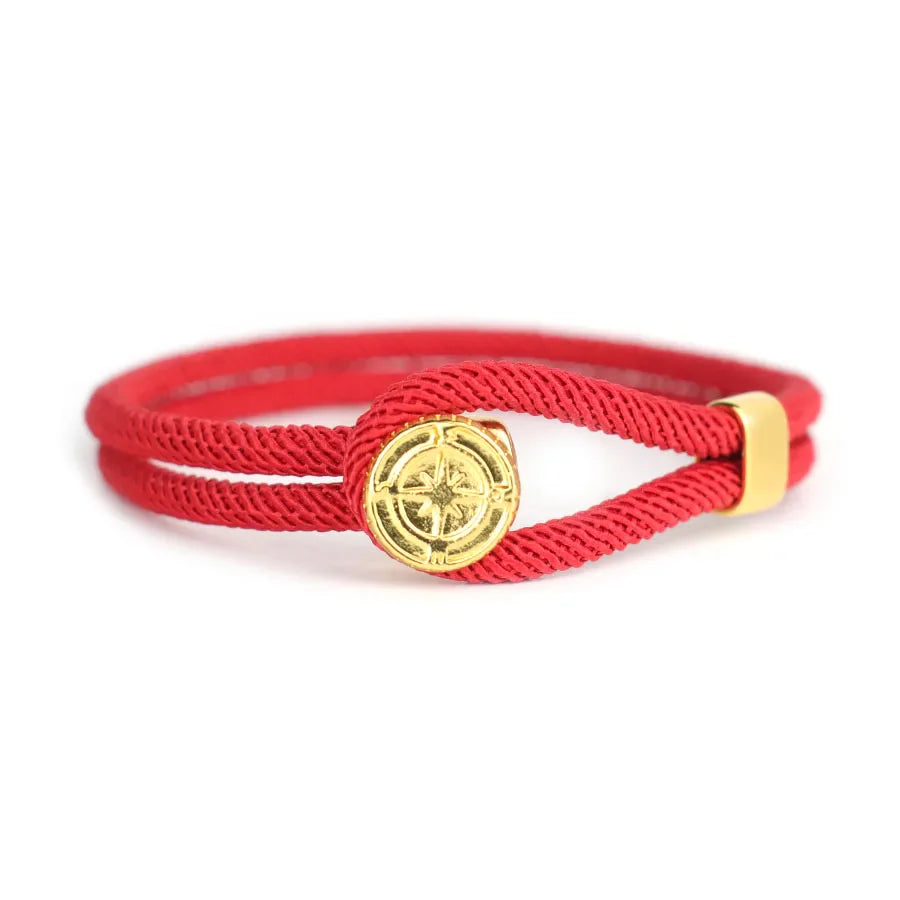 Rope Bracelet with Red Nautical Compass Rose