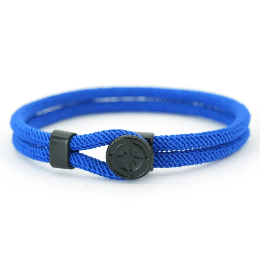 Cord Bracelet with Black Compass Royal Blue Wind Rose