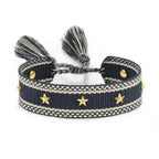 Cord Bracelet with Stars Men or Women black
