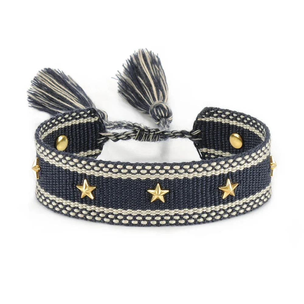 Cord Bracelet with Stars Men or Women black