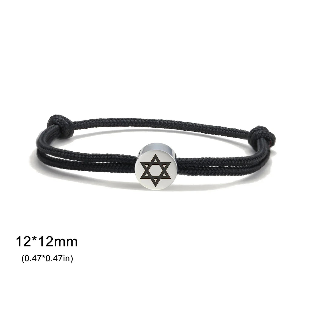 Rope bracelet with the Jewish symbol, the Star of David in black and silver