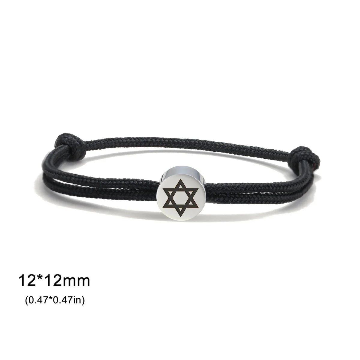 Rope bracelet with the Jewish symbol, the Star of David in black and silver