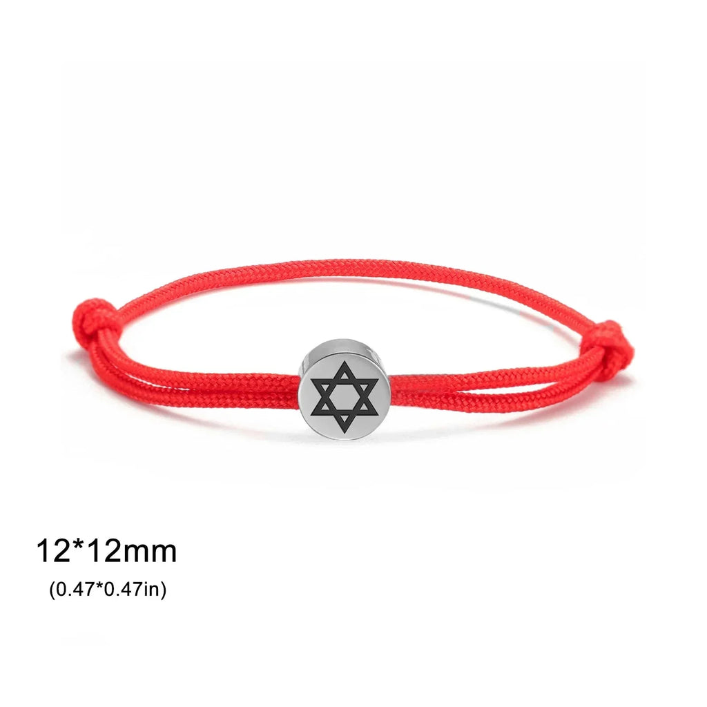 Rope bracelet with the Jewish symbol, the Star of David in red and silver