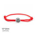 Rope bracelet with the Jewish symbol, the Star of David in red and silver
