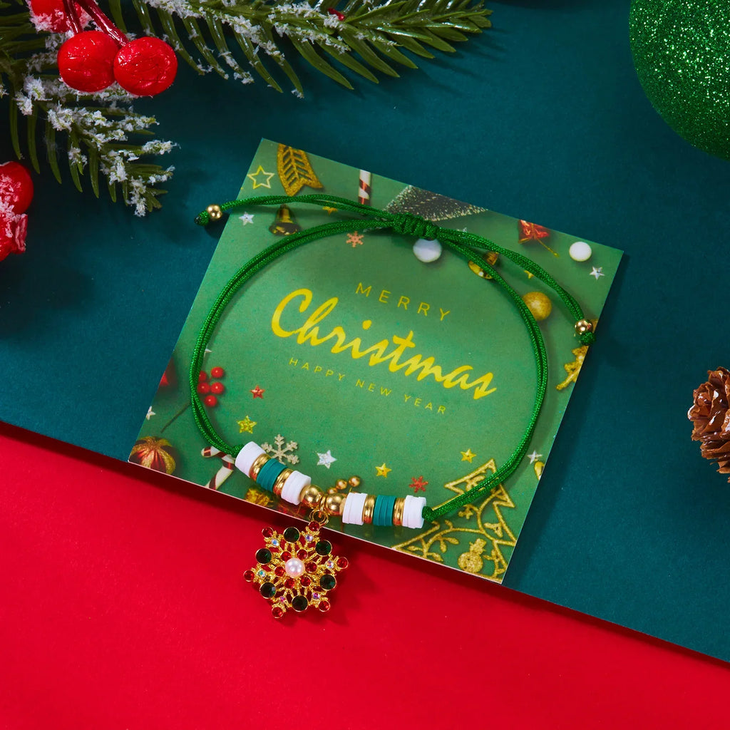 Cord Bracelet with Green Christmas Snowflake Pendant