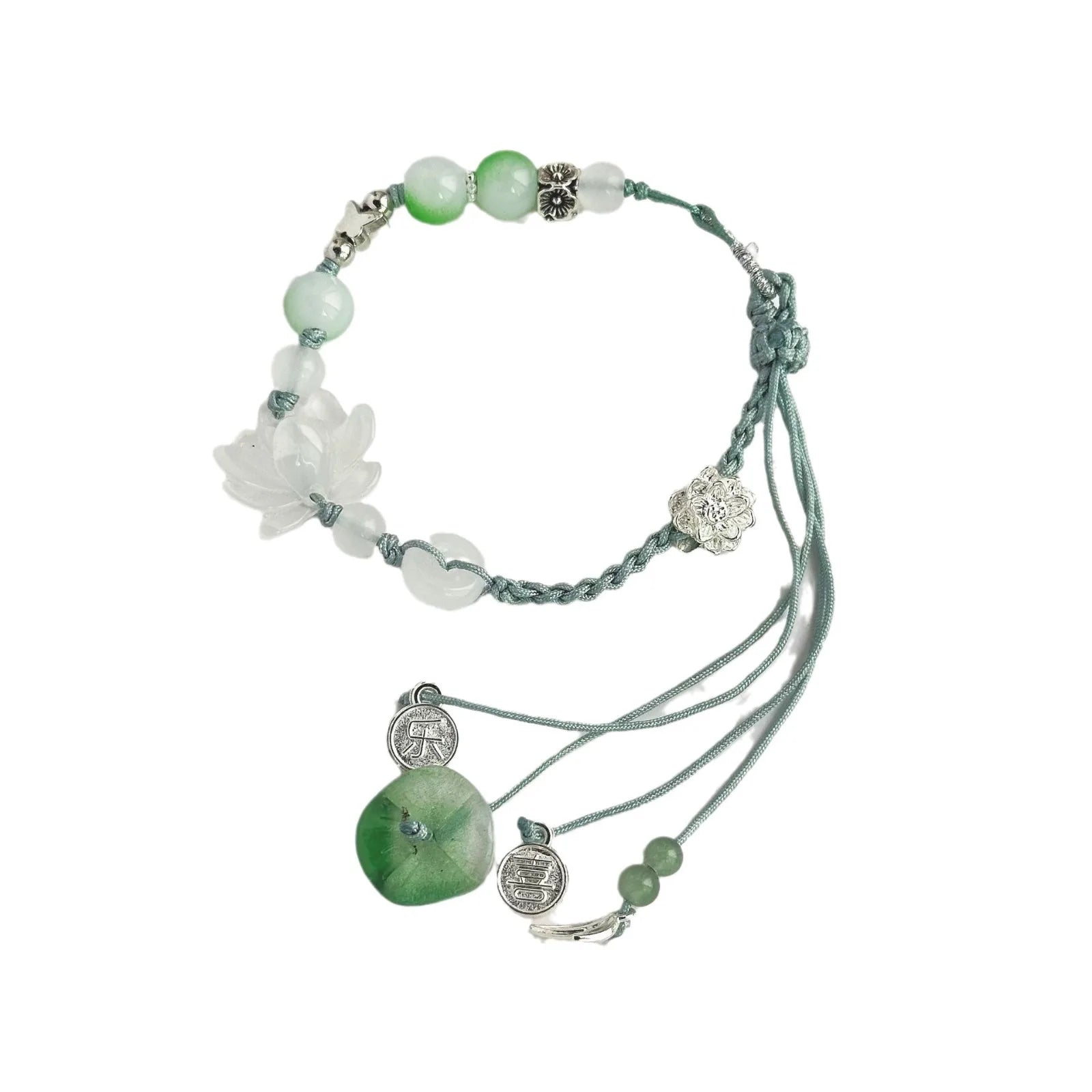 Cord Bracelet with Beads and Lotus Flower