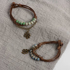Cord Bracelet with 4-Leaf Clover and Green Beads