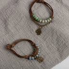 Cord Bracelet with 4-Leaf Clover and Green Beads