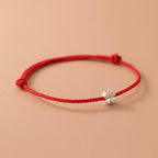 Cord Bracelet with White and Red Four-Leaf Clover