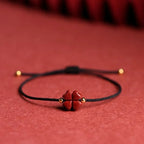Cord Bracelet with Black Cinnabar Four-Leaf Clover Stone