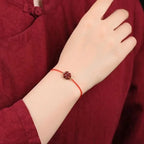 Cord Bracelet with Red Cinnabar Four-Leaf Clover Stone