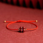 Cord Bracelet with Red Cinnabar Four-Leaf Clover Stone