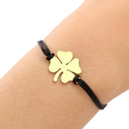 Cord Bracelet with Black and Gold Four-Leaf Clover Lucky Charm