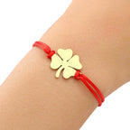 Cord Bracelet with Red and Gold Four-Leaf Clover Lucky Charm