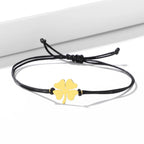 Cord Bracelet with Black and Gold Four-Leaf Clover Lucky Charm