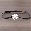 Cord Bracelet with Black and Silver Four-Leaf Clover Lucky Charm