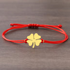 Cord Bracelet with Red and Gold Four-Leaf Clover Lucky Charm