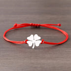 Cord Bracelet with Red and Silver Four-Leaf Clover Lucky Charm