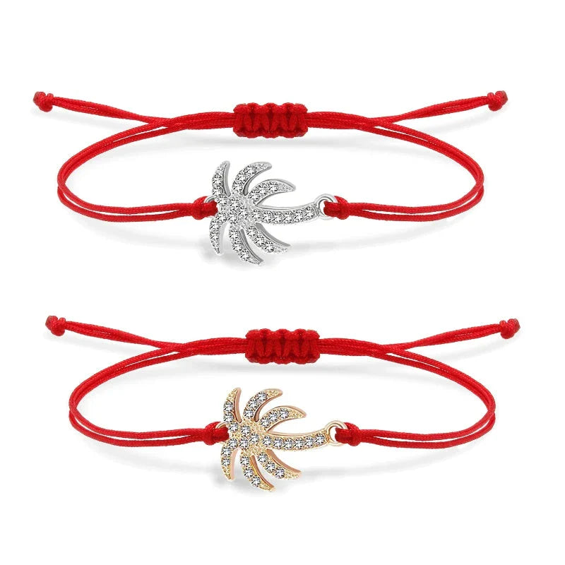 Palm Tree Rope Bracelet with Rhinestones