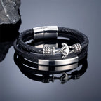 Triple Anchor Black Bracelet