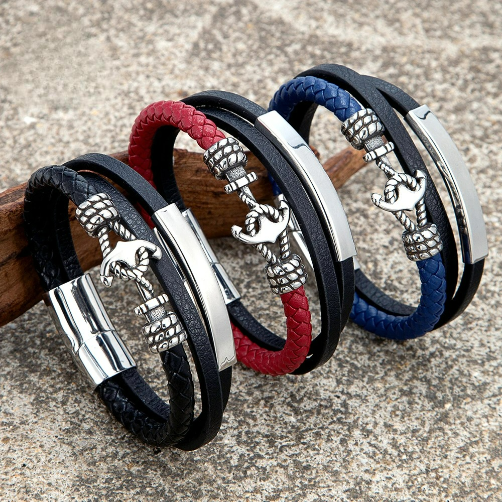 Triple Anchor Red Bracelet