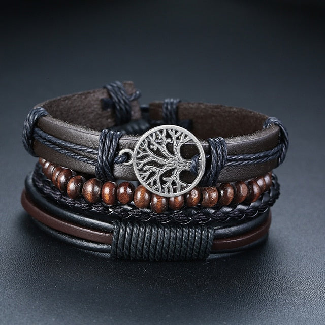 Leather Tree of Life Bracelet for Men