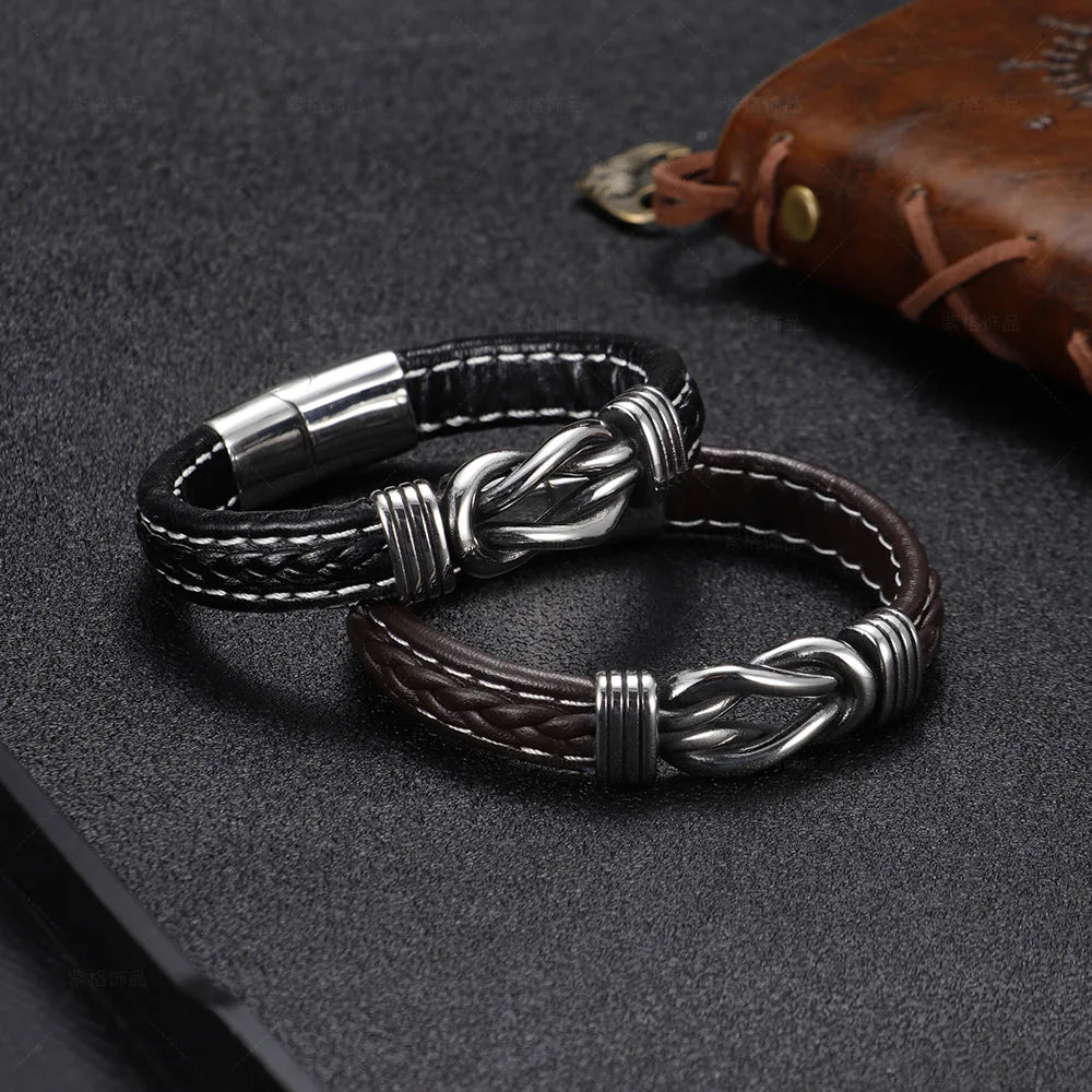Men’s black leather bracelet with knot