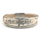 White gold shell and starfish leather bracelet