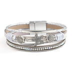 Silver shell and starfish leather bracelet