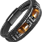 Leather Bracelet with Tiger's Eye Stones