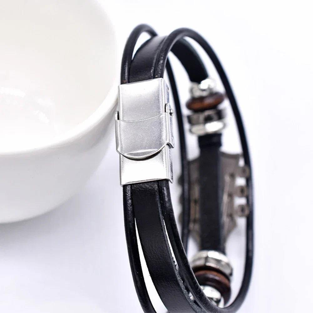 Rock ’n’ roll guitar leather bracelet