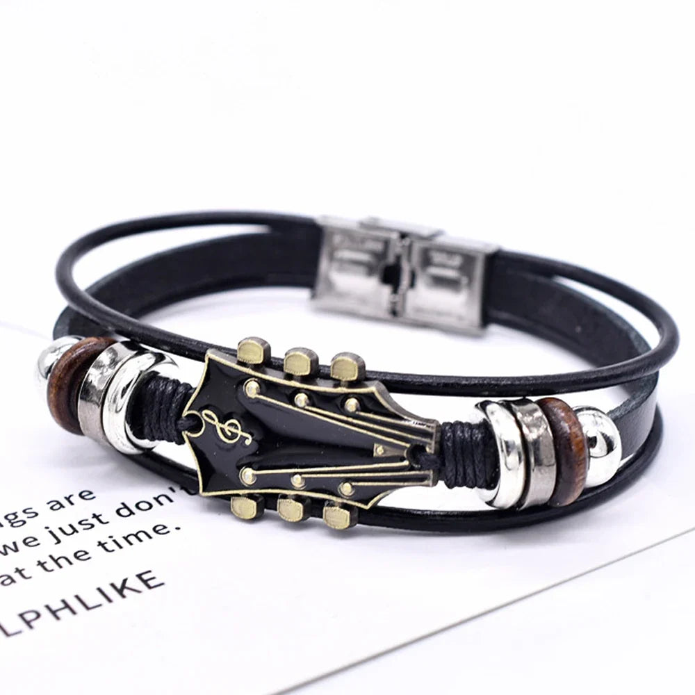 Rock ’n’ roll guitar leather bracelet