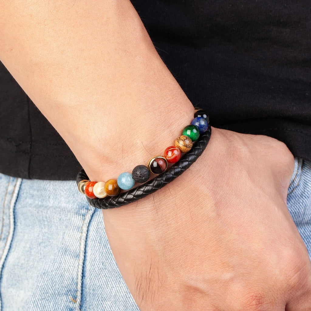Leather Bracelet 7 Chakras Stones Men Women