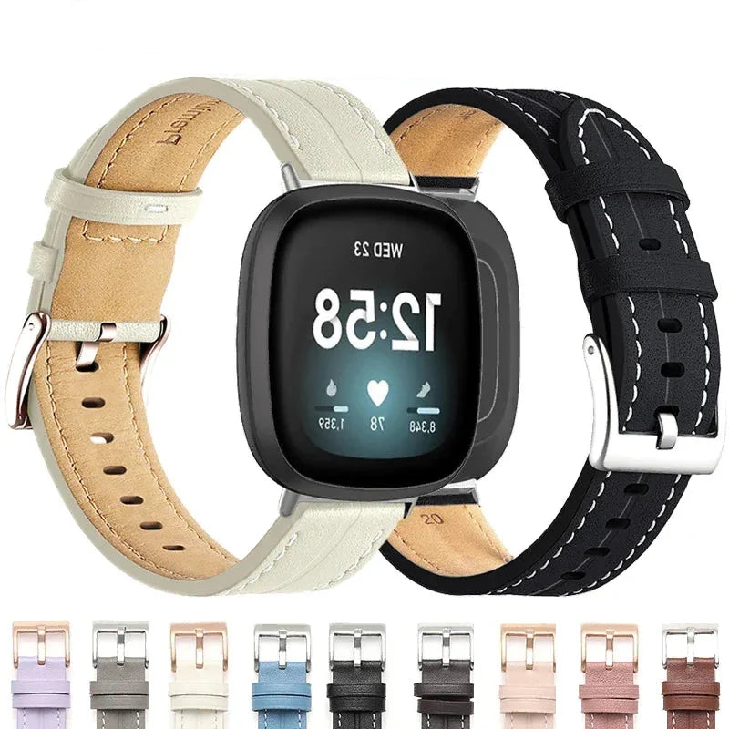 Leather watch band for Fitbit Versa 3, Versa 4, Sense 1 and Sense 2 